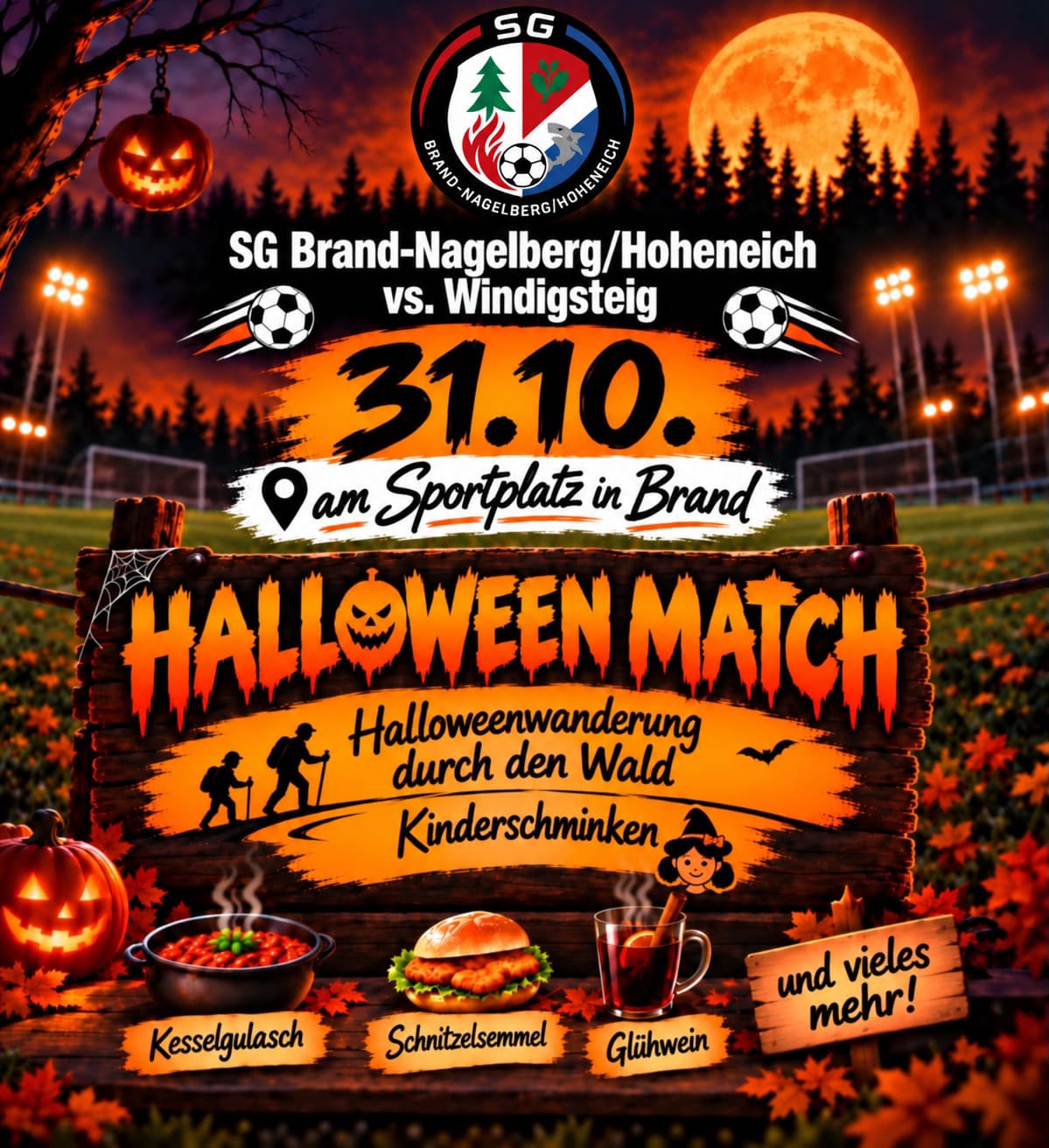 Halloween Nacht am Sportplatz Brand – Plakat mit Programm und Details